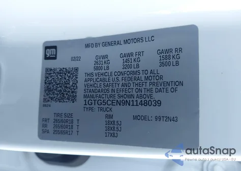 2022 GMC Canyon 2Wd Short Box Elevation из США, поврежденный, VIN 1GTG5CEN9N1148039